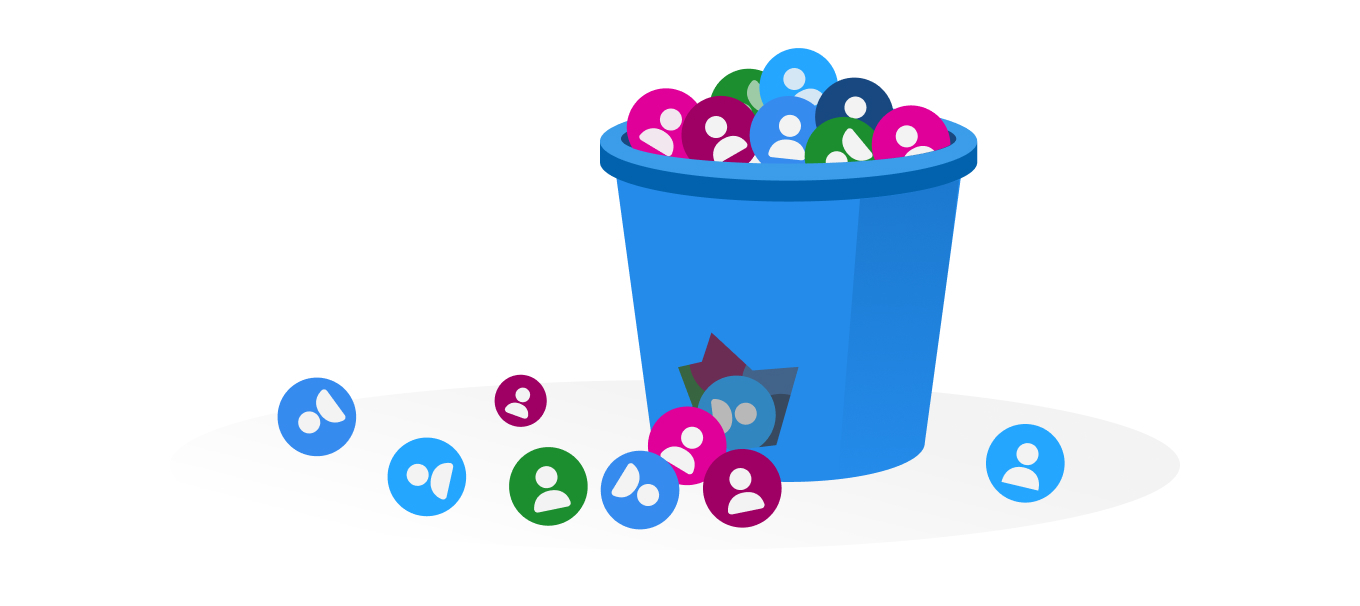 A bucket, representing a product, losing its collected users through a hole in its side.