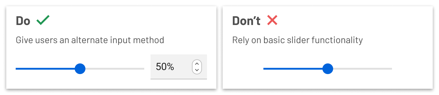 Two images comparing correct and incorrect slider usage.