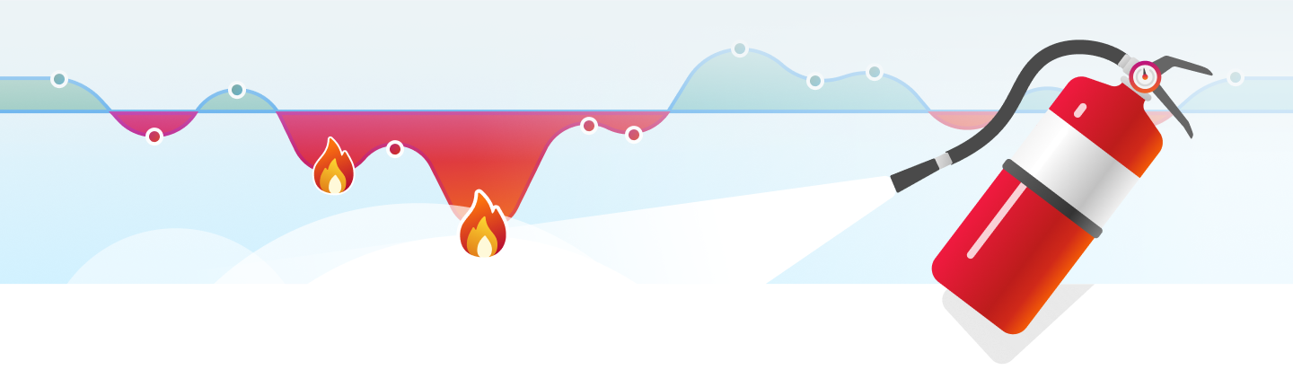 Fire extinguisher putting out a fire that represents a user pain point.